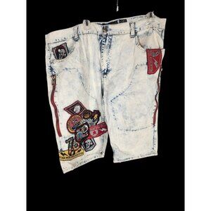 NOS Vintage America Mens Jean Shorts Patches Zip Biker Festival Rocker Unique 42